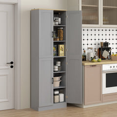 Freestanding Kitchen Pantry, 4-Door Kitchen Pantry Cabinet with Adjustable Shelves and Doors, Distressed White