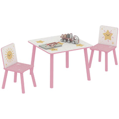 3-Piece Kids Toddler Table and Chair Set Furniture for Boys and Girls Aged 3-8, Bedroom, Nursery, Playroom, Pink