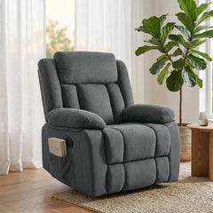 Recliner Massage Armchair with Heat, Oversized Swivel Rocker with Footrest, Remote and Side Pockets, Gray