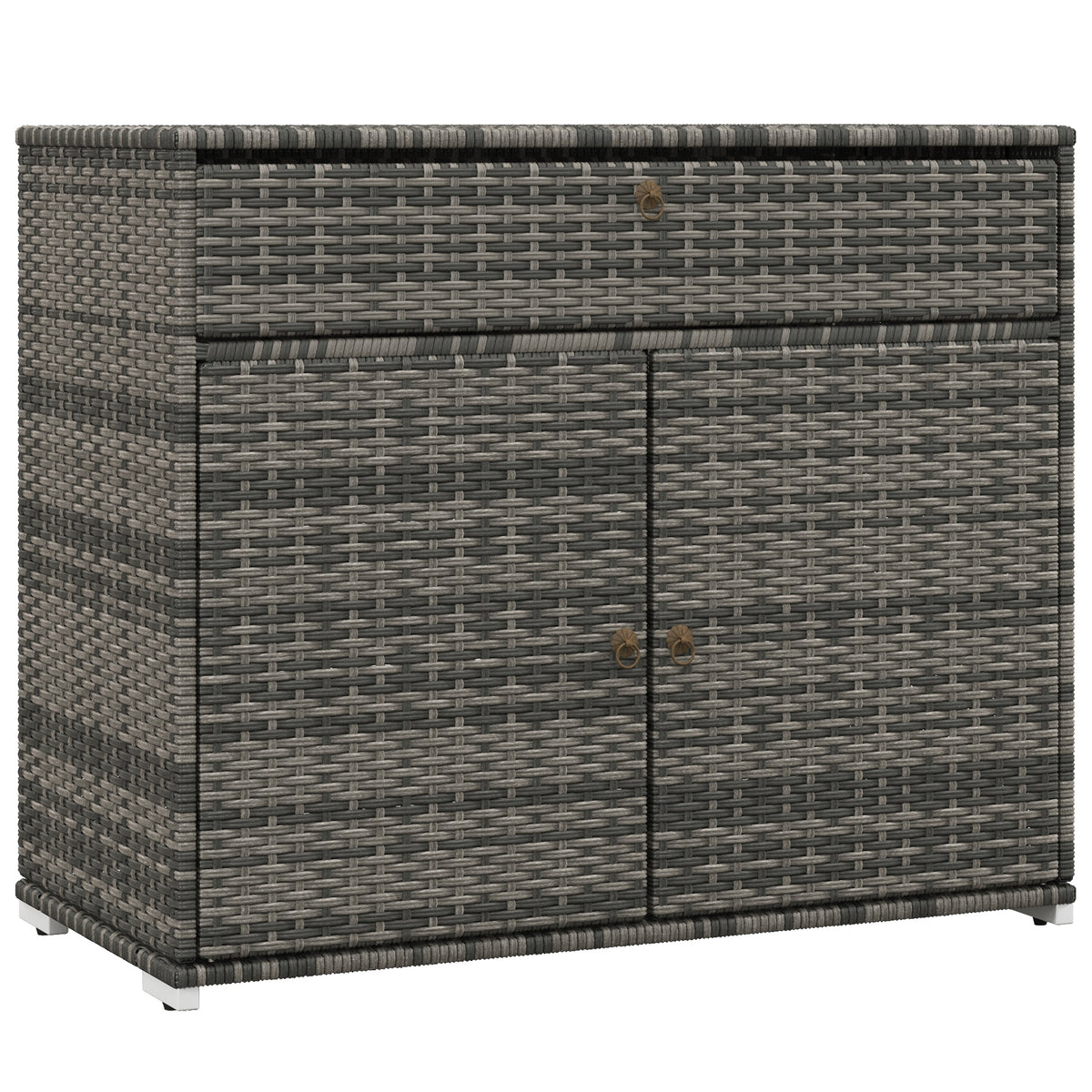Outdoor Storage Cabinet, Waterproof PE Rattan Cabinet with Drawer for Indoor, Outdoor Swimming Pool, Gray