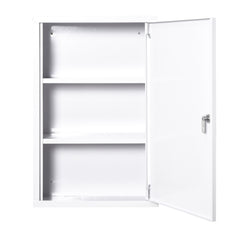 Steel Wall Mount Medicine Cabinet 3 Tier Emergency Box for Bathroom Kitchen, Lockable with 2 Keys - White