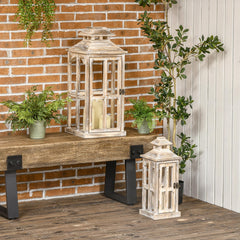 2 Pack 28"/20" Large Rustic Wooden Lantern Decorative, Indoor/Outdoor Lantern for Home Décor (No Glass), Natural