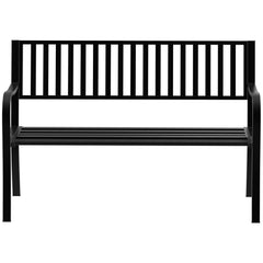 50" Outdoor Garden Bench, Patio Bench with Slatted Seat, Metal Porch Bench for Backyard, Poolside, Lawn, Black