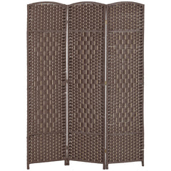 Folding Room Divider Screen 3 Panel 6' Tall Privacy Screen Freestanding Wood Partition for Home Office, Brown