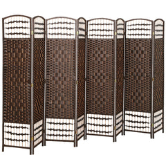 8 Panel Folding Room Divider Portable Privacy Screen Wave Fiber Room Partition for Home Office Brown