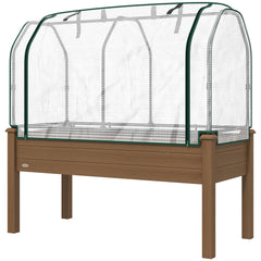 Raised Garden Bed with PE Greenhouse Cover Outdoor Planter Box for Herbs and Vegetables, 48 x 22 x 46 inch, Brown