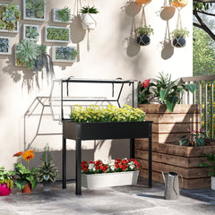 Elevated Garden Box with Greenhouse Cover, Raised Garden Bed with Legs and Drainage Hole for Vegetables, Black