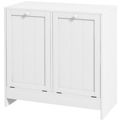 Tilt-out Laundry Storage Cabinet with 2 Compartment Hampers, White