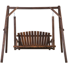 6.5' Outdoor Rustic Loveseat 2 Person Freestanding Solid Wood Natural Log Garden Swing, Brown