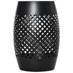 12" Steel Outdoor Side Table, Round Hollow Drum Patio End Table, Accent Table for Indoor and Outdoor, Black