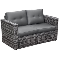 2 Piece Patio Wicker Corner Sofa Set, Outdoor PE Rattan Furniture, with Curved Armrests and Padded Cushions for Balcony, Garden, or Lawn, Gray