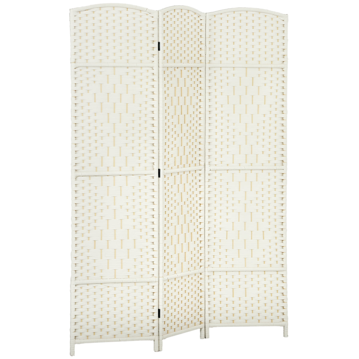 Folding Room Divider Screen 3 Panel 6' Tall Privacy Screen Freestanding Wood Partition for Home Office, White