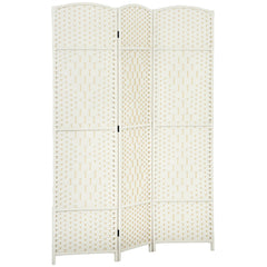 Folding Room Divider Screen 3 Panel 6' Tall Privacy Screen Freestanding Wood Partition for Home Office, White