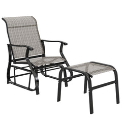 Outdoor Glider with Ottoman, Patio Glider Chair Set with High Back, Wide Seat for Porch, Garden, Backyard, Gray