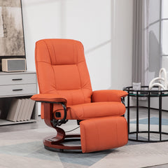 Faux Leather Recliner Chair, Swivel Recliner with Footrest, Armrest and Wood Base for Living Room, Orange