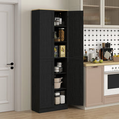 Freestanding Kitchen Pantry, 4-Door Kitchen Pantry Cabinet with Adjustable Shelves and Doors, Distressed Black
