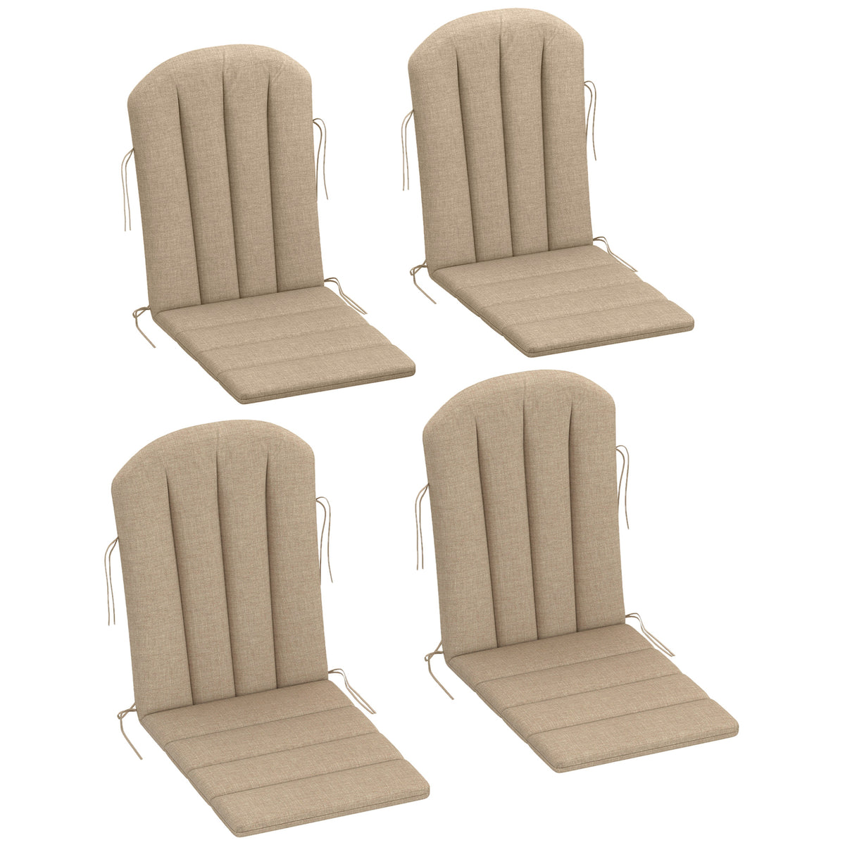 Set of 4 Outdoor Chair Cushions, High Back Adirondack Chair Cushion with Ties, High-Density Foam, Beige