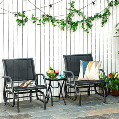 Porch Glider Set of 2, Metal Frame Swing Glider Chair with Breathable Mesh Fabric, Curved Armrests and Steel Frame for Garden, Poolside, Backyard, Balcony, Black