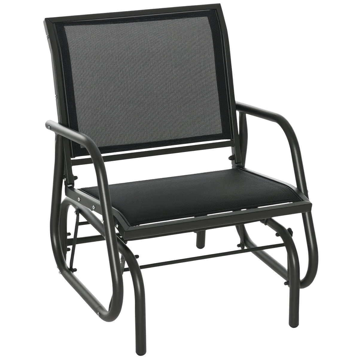 Outdoor Glider Chair, Steel Swing Chai with Curved Armrests for Porch, Garden, Poolside, Balcony, Black