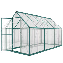 Polycarbonate Greenhouse with Swing Door and Two Adjustable Roof Vents, Aluminum Walk-in Greenhouse, 11x6 ft, Dark Green