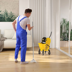 Mop Bucket with Wringer on Wheels for Floor Cleaning, 27.5 Quart Down Press Wringer with Handle and Mop, Yellow
