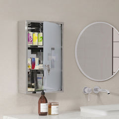 12" x 20" Lockable Medicine Cabinet, 3 Tier Stainless Steel Medical Wall Box with 2 Keys and Shelves for Bathroom