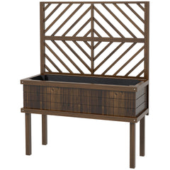 Elevated Wood Planter with Trellis for Climbing Plants, Raised Garden Bed with Legs and Drainage Holes, Carbonized