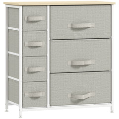 7-Drawer Dresser Storage Tower Cabinet Organizer Unit, Easy Pull Fabric Bins with Metal Frame for Bedroom, Closets, Light Gray