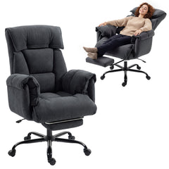 High Back Office Chair, Reclining Desk Chair with Footrest, High Resilience Foam, Rolling Wheels, Dark Gray