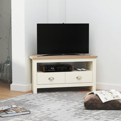 Entertainment Center TV Console Table, Corner TV Stand Up To 50" with Drawers and Open Storage Compartmen, White