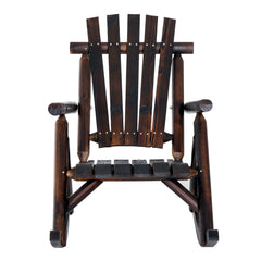 Outdoor Wooden Rocking Chair, Single-Person Rustic Adirondack Rocker with Slatted Seat, High Backrest, Armrests for Patio, Garden and Porch, Brown