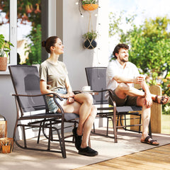 Outdoor Glider Chairs with Coffee Table, Patio 2-Seat Rocking Chair Swing Loveseat with Breathable Sling for Backyard, Garden, and Porch, Gray