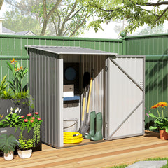 Outdoor 3.3' x 3.4' Lean-to Garden Storage Shed, Galvanized Steel Tool House with Lockable Door for Patio, Gray