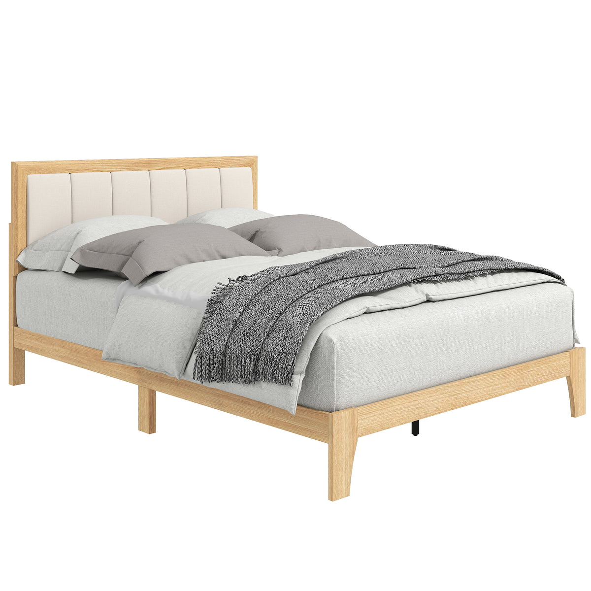 Full Bed Frame with Headboard Full Size Platform Bed Frame with Wooden Slats No Box Spring Needed Easy Assembly Oak