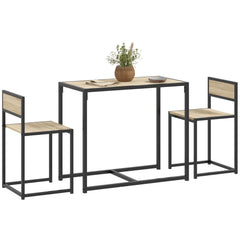 3-Piece Dining Room Set, Industrial Kitchen Table Set with Rectangular Table and 2 Dining Chairs, Oak