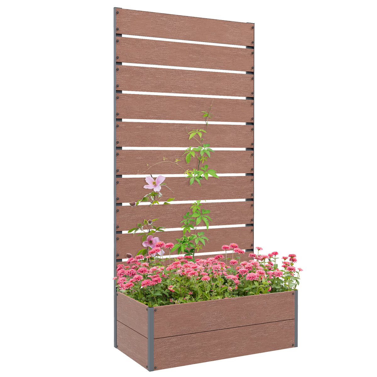 Trellis Planter for Climbing Plants, Raised Garden Bed with Trellis, Planter Box for Outdoor, 28.25" x 15" x 59", Brown