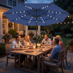 9.7 ft Outdoor Patio Umbrella with Solar LED Lights, 3 Tier Outdoor Table Umbrella with Tilt, Crank, Navy Blue