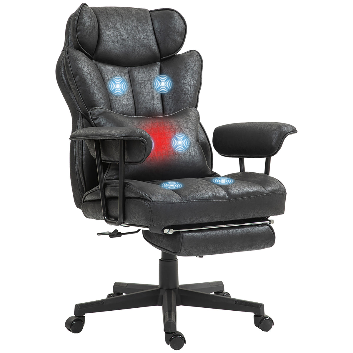 400LBS Big and Tall Office Chair, Massage Office Chair with Footrest, Lumbar Support and Reclining Function, Black