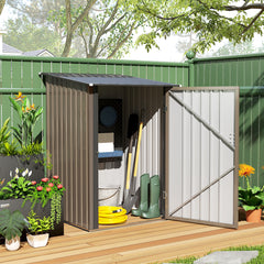Outdoor 3.3' x 3.4' Lean-to Garden Storage Shed, Galvanized Steel Tool House with Lockable Door for Patio, Brown