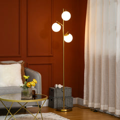 Modern 3-Light Floor Lamp for Living Room, Tree Standing Lamp with Globe Lampshades, 10.75"x10.75"x66.5", Gold