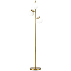 Modern 3-Light Floor Lamp for Living Room, Tree Standing Lamp with Globe Lampshades, 10.75"x10.75"x66.5", Gold