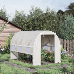 9.7' x 6.5' x 6.5' Walk-in Tunnel Greenhouse, Outdoor Green House with Anti-Tear PE Cover, Zipper Doors and Mesh Windows, White