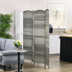 Folding Room Divider Screen 4 Panel 6' Tall Privacy Screen Freestanding Wood Partition for Home Office, Mixed Gray
