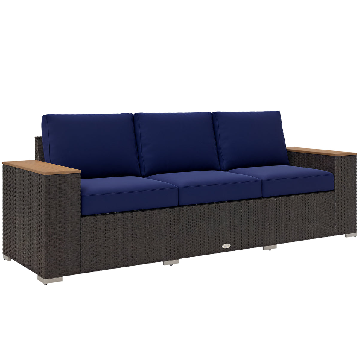 3-Seat Outdoor Patio Sofa, PE Wicker Outdoor Couch with  Extra Wide Deep Seat, Wide Armrests 4" Cushions, Navy Blue