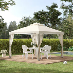 9.6' x 9.6' Patio Gazebo, Outdoor Canopy Shelter with 2-Tier Roof and Netting, Steel Frame for Garden, Lawn, Backyard, and Deck, Cream White
