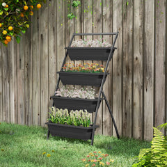 4-Tier Vertical Raised Garden Planter with 4 Boxes, Outdoor Plant Stand Grow Container for Vegetable & Flowers, Black