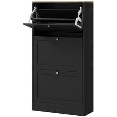 Modern Shoe Storage Cabinet with 3 Flip Drawers and Adjustable Shelves for 12-18 Pairs of Shoes, Black