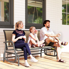 3-Person Outdoor Patio Glider Bench, Porch Glider Swing with 3 Seats, Breathable Mesh Fabric, Metal Frame, Brown