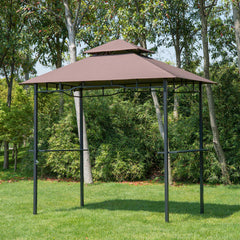 8' x 5' Grill Gazebo with Double Roof, Outdoor BBQ Canopy Gazebo with 2 Side Shelves for Patio Yard Garden Coffee
