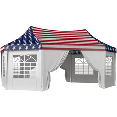 22.3 x 16.4 ft Heavy Duty Party Tent, Outdoot Canopy Tent with 2 Doors and 6 Windows, American Flag